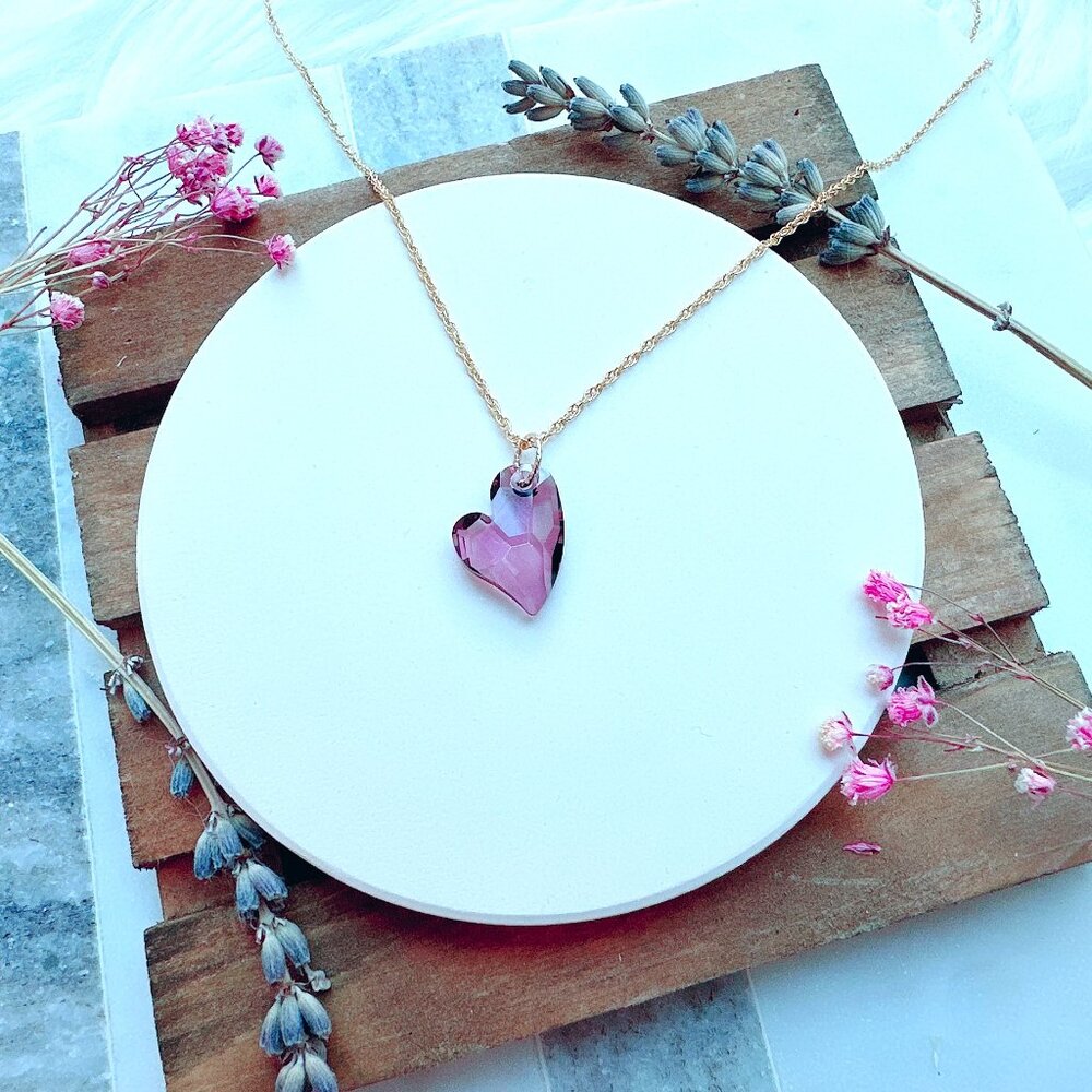 14k Gold-Filled Crystal Heart Necklace | Handmade in BC